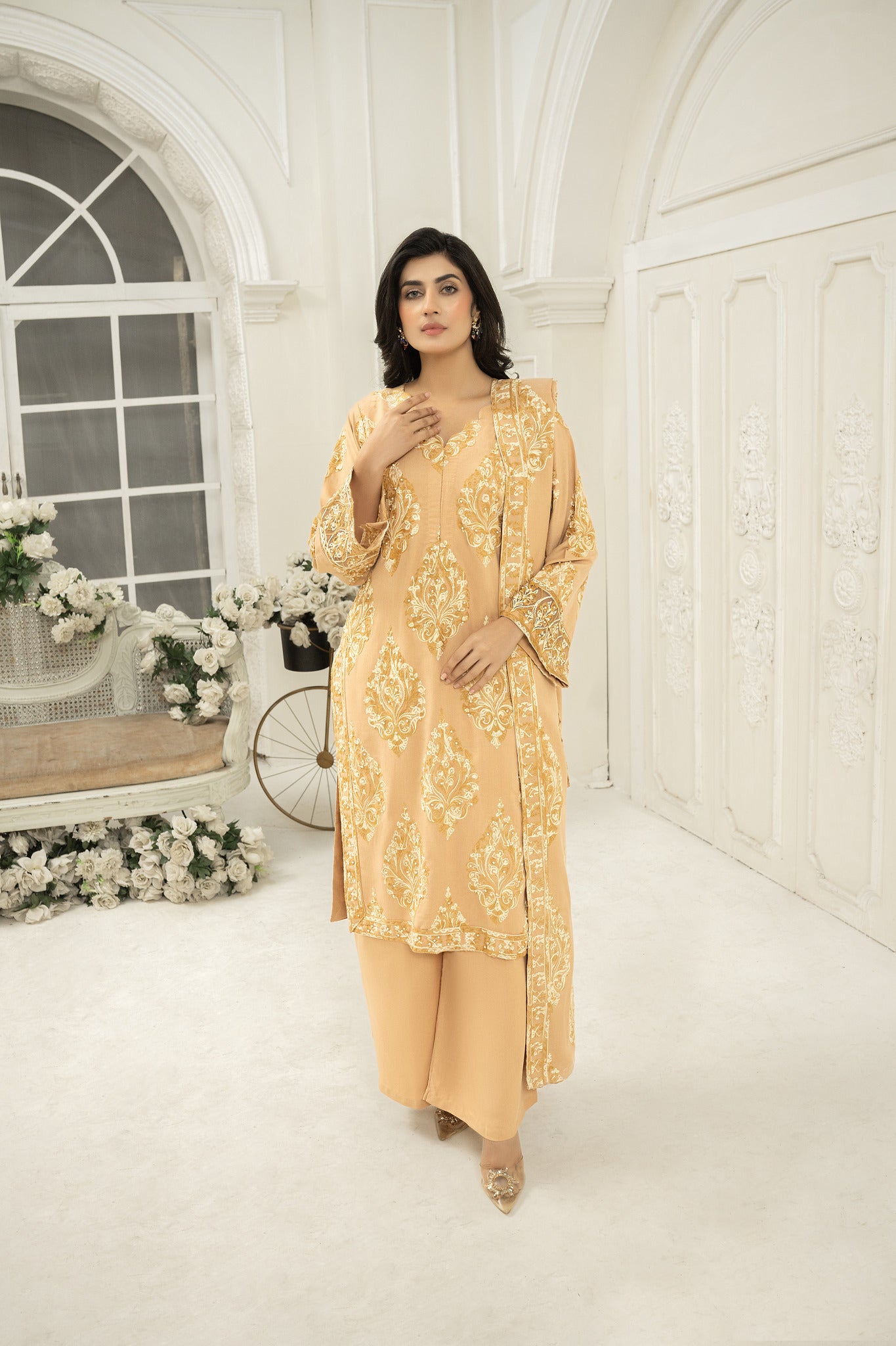 embroidered shawl  | Dhanak suit