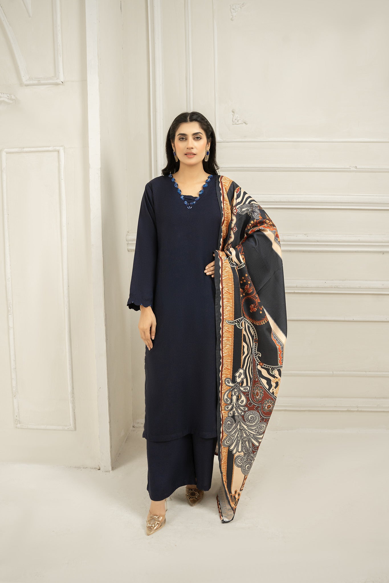 print shawl  | 3pc Dhanak suit