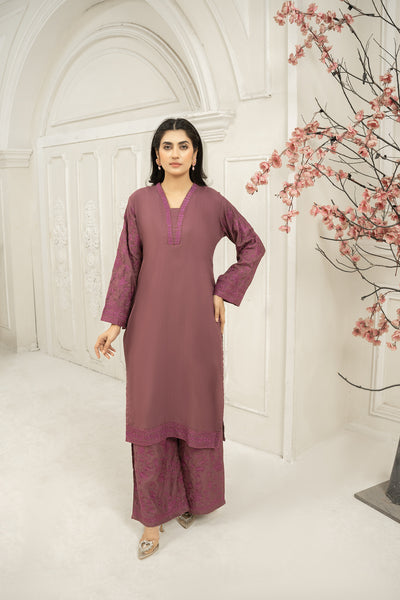 solid mauve  Co-ord  | dhanak embroidered Co-ord set