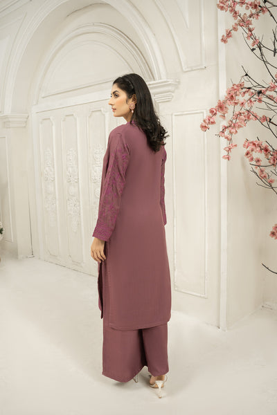 solid mauve  Co-ord  | dhanak embroidered Co-ord set