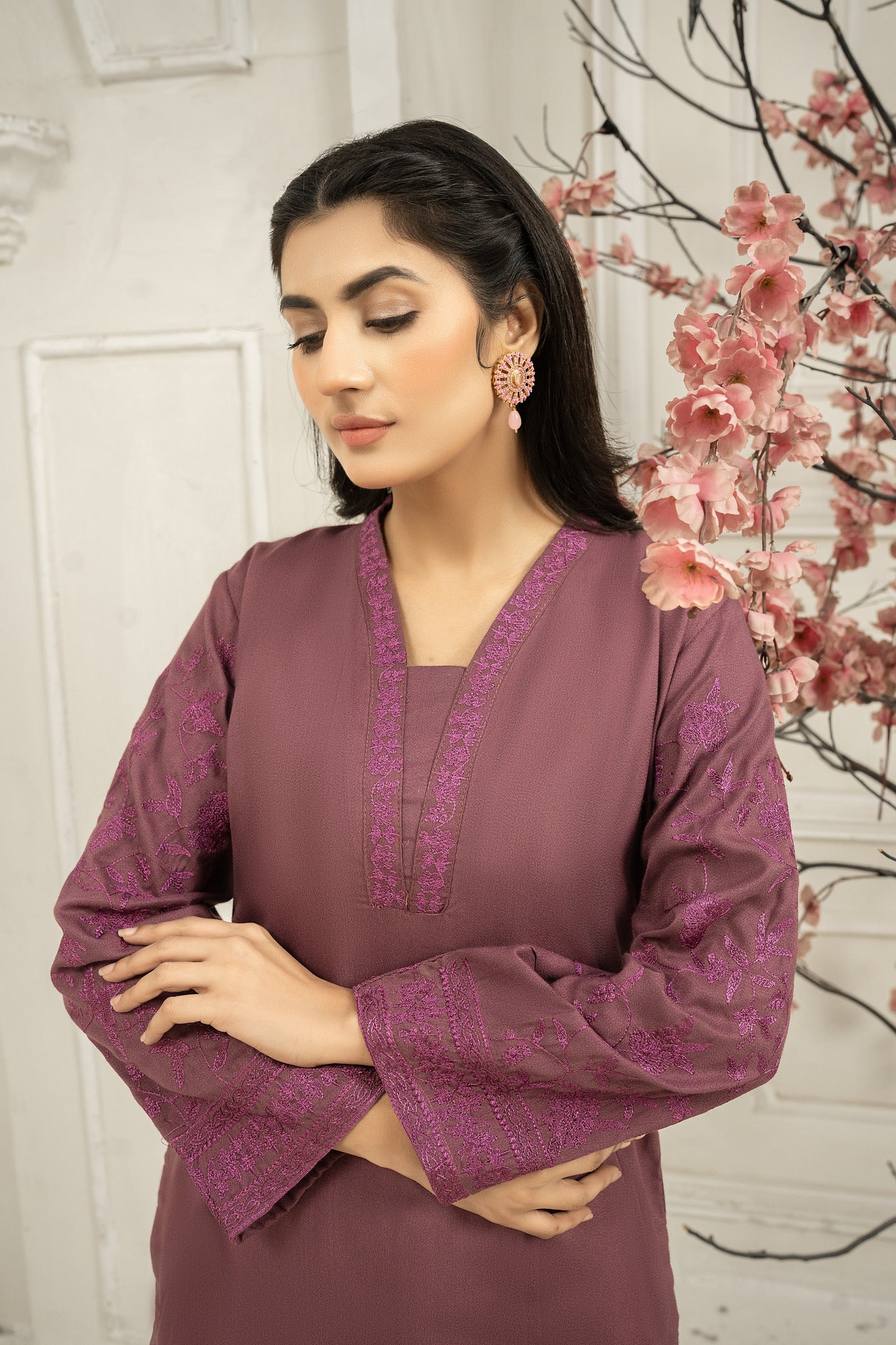 solid mauve  Co-ord  | dhanak embroidered Co-ord set