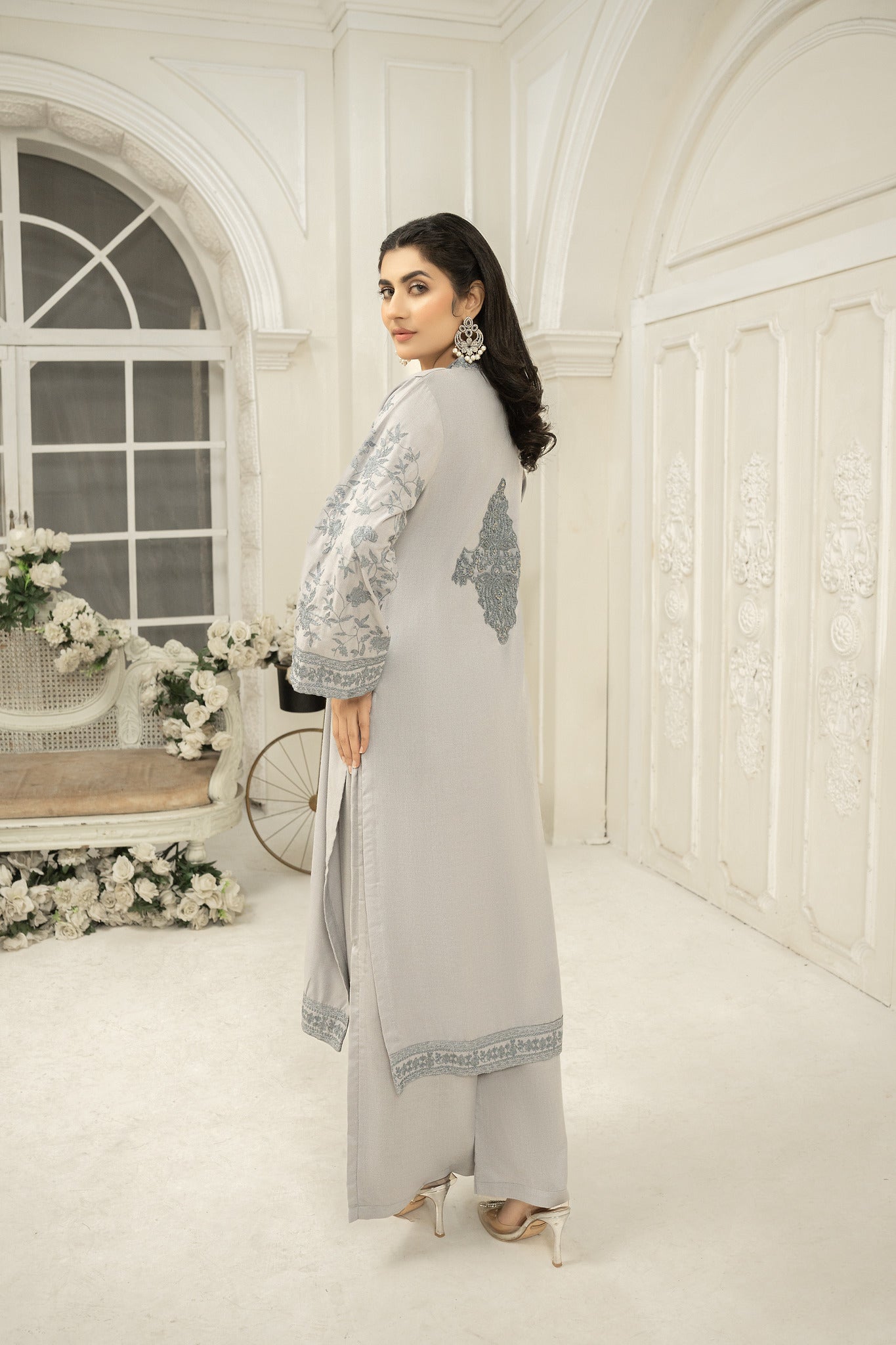 solid grey  Co-ord  | dhanak embroidered Co-ord set