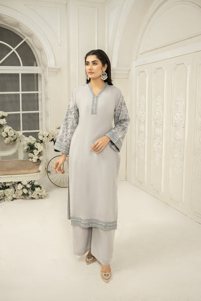 solid grey  Co-ord  | dhanak embroidered Co-ord set