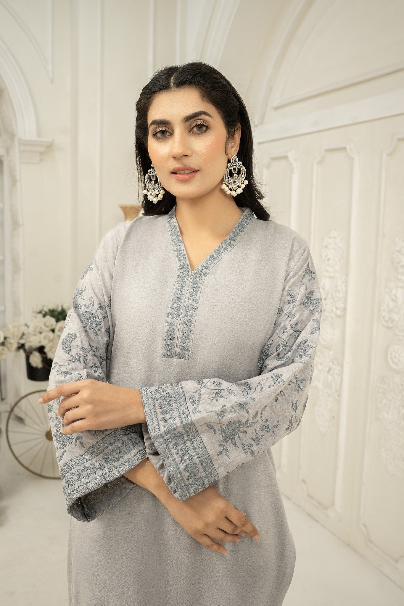 solid grey  Co-ord  | dhanak embroidered Co-ord set