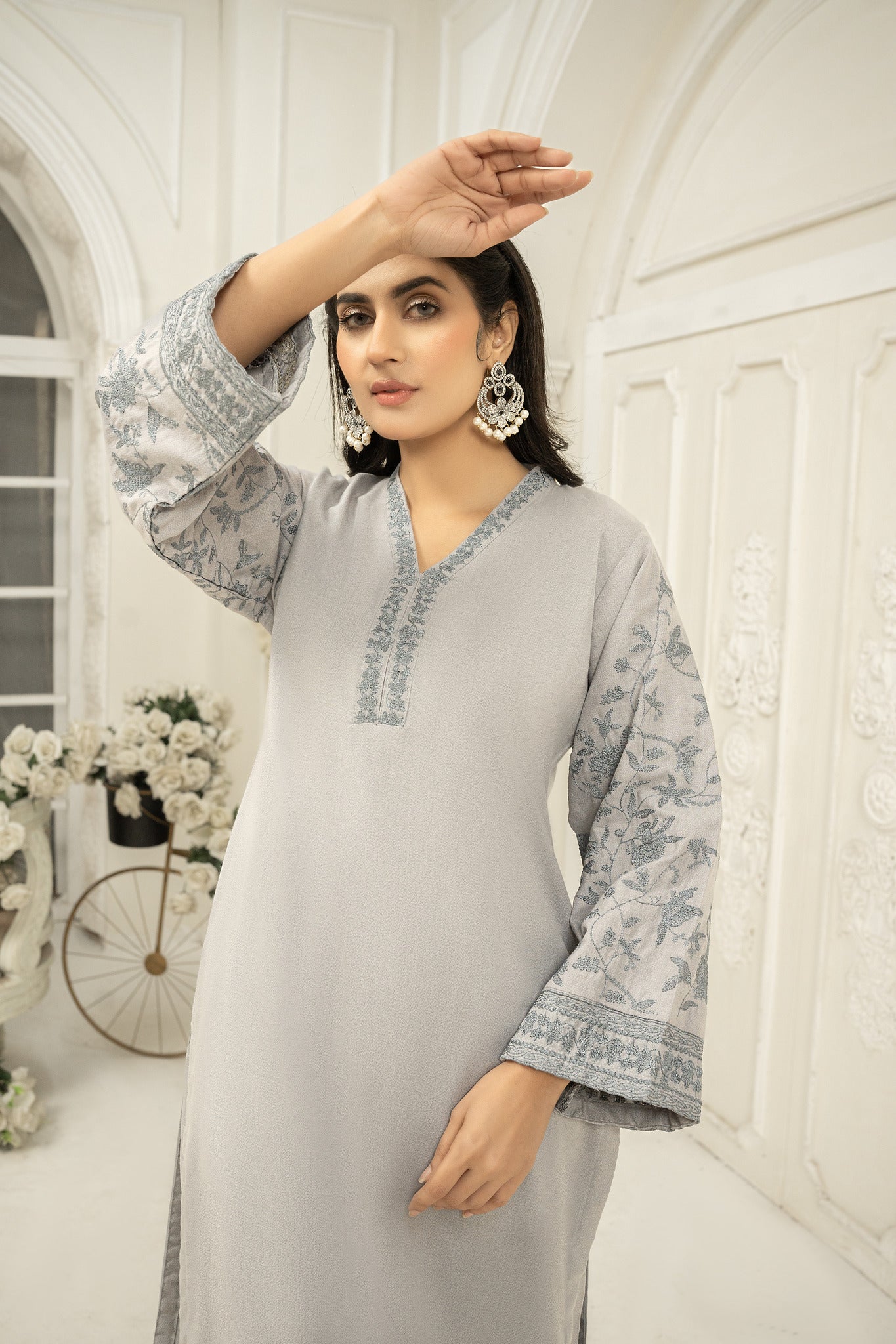 solid grey  Co-ord  | dhanak embroidered Co-ord set