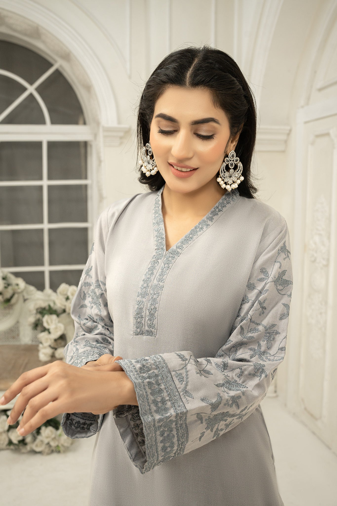 solid grey  Co-ord  | dhanak embroidered Co-ord set