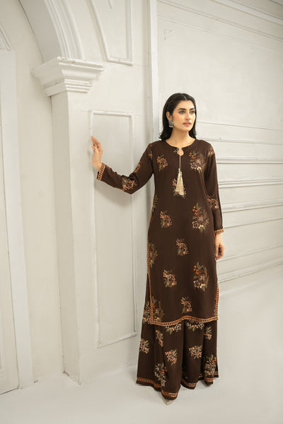 Solid Co-ord brown embroidered | Co-ord suit