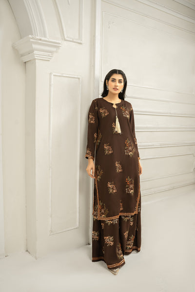 Solid Co-ord brown embroidered | Co-ord suit