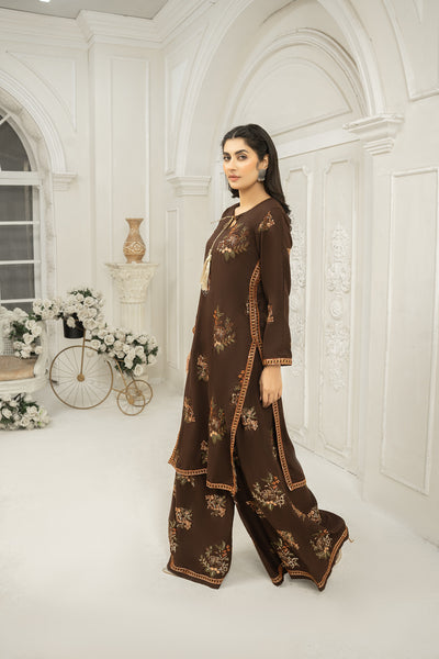 Solid Co-ord brown embroidered | Co-ord suit