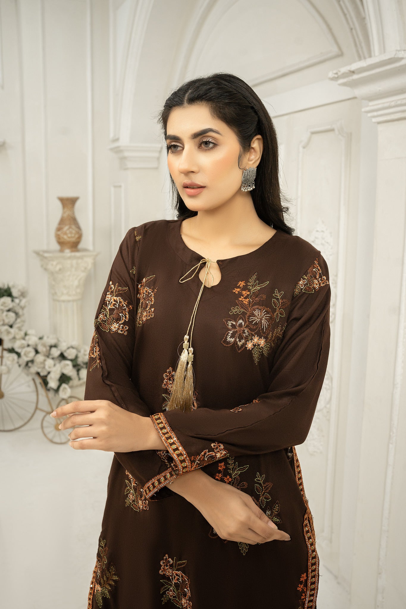 Solid Co-ord brown embroidered | Co-ord suit