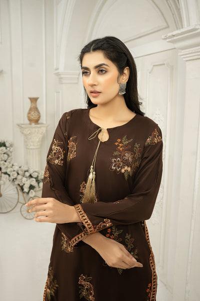 Solid Co-ord brown embroidered | Co-ord suit