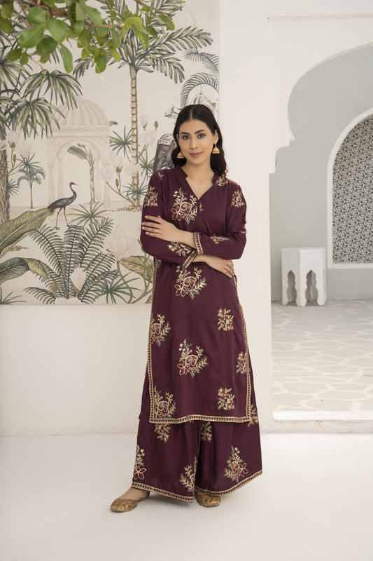 Ruby 2pc embroidered linen suit