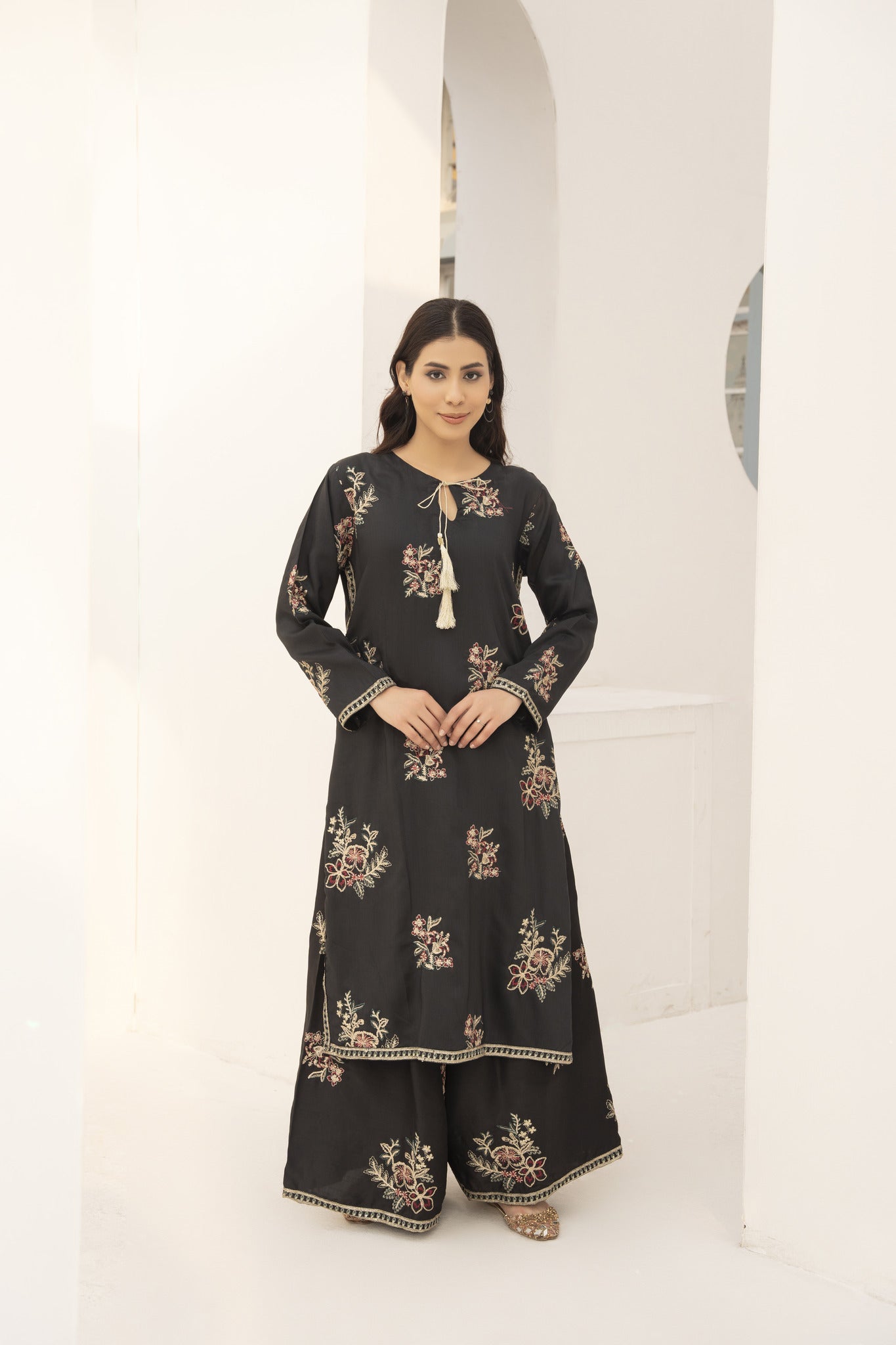 charcoal black 2pc embroidered suit