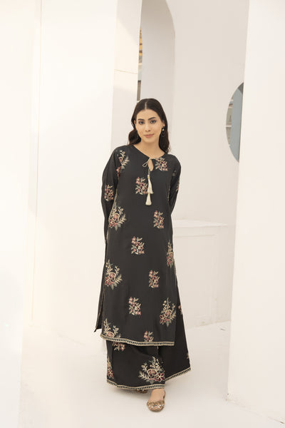 charcoal black 2pc embroidered suit