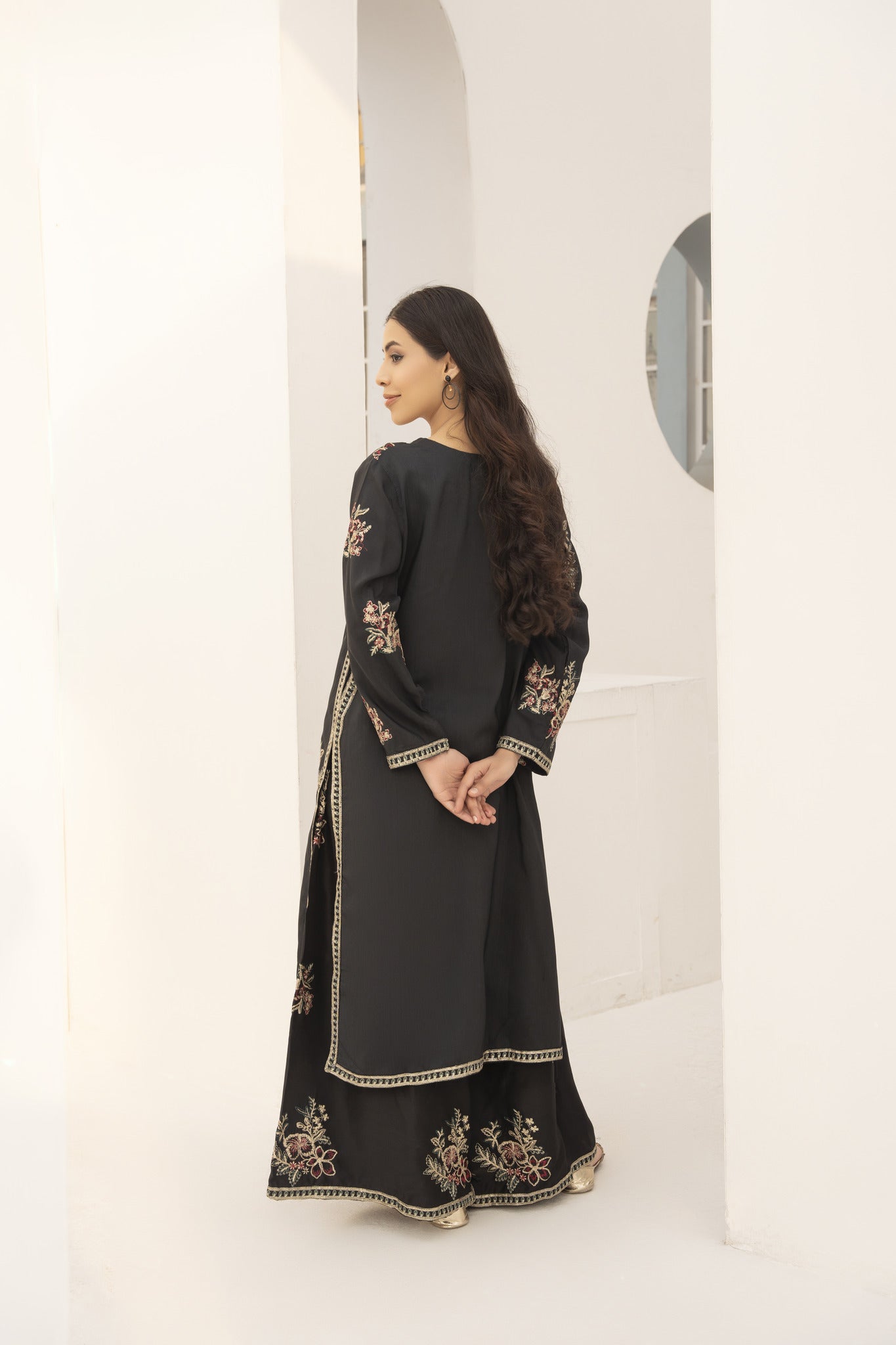 charcoal black 2pc embroidered suit