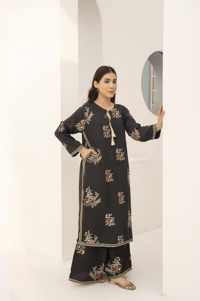 charcoal black 2pc embroidered suit