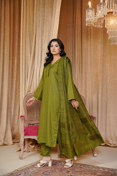 Olive Radiance – Green 3Pc Winter Suit
