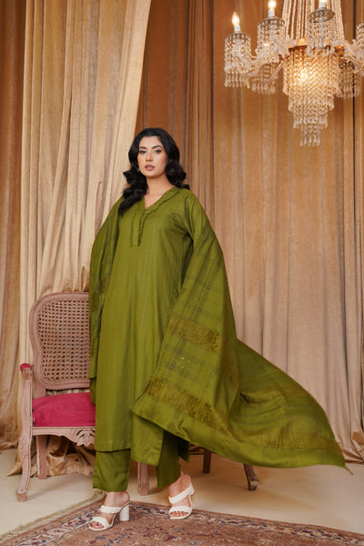 Olive Radiance – Green 3Pc Winter Suit