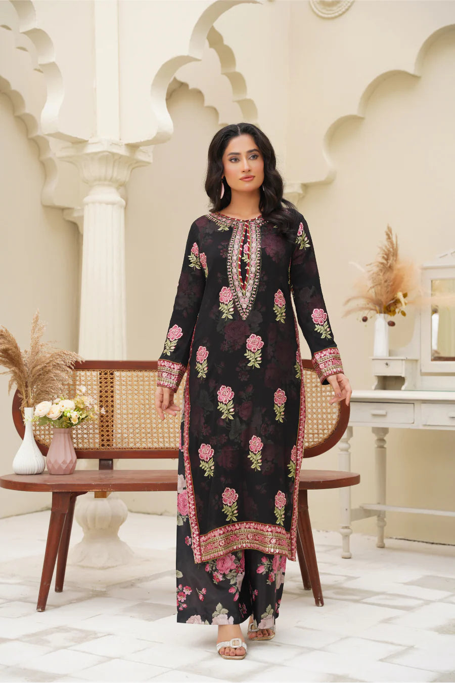 Zeenat – Noir Bloom Luxe 2Pc Chiffon Suit