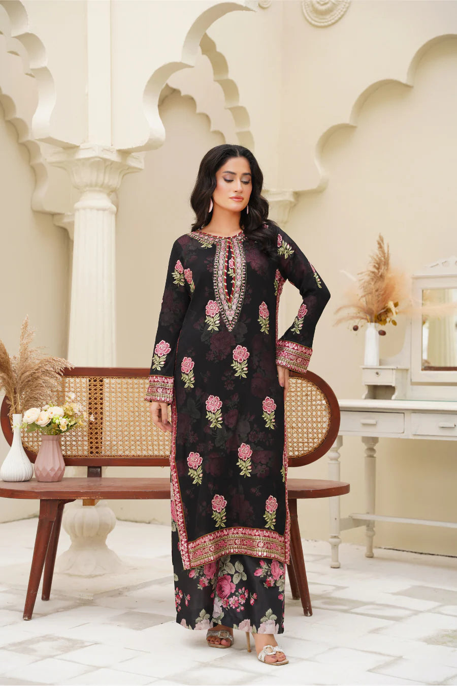 Zeenat – Noir Bloom Luxe 2Pc Chiffon Suit