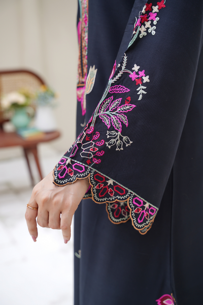 Elena – Black & Pink Embroidered Viscose 3Pc Suit