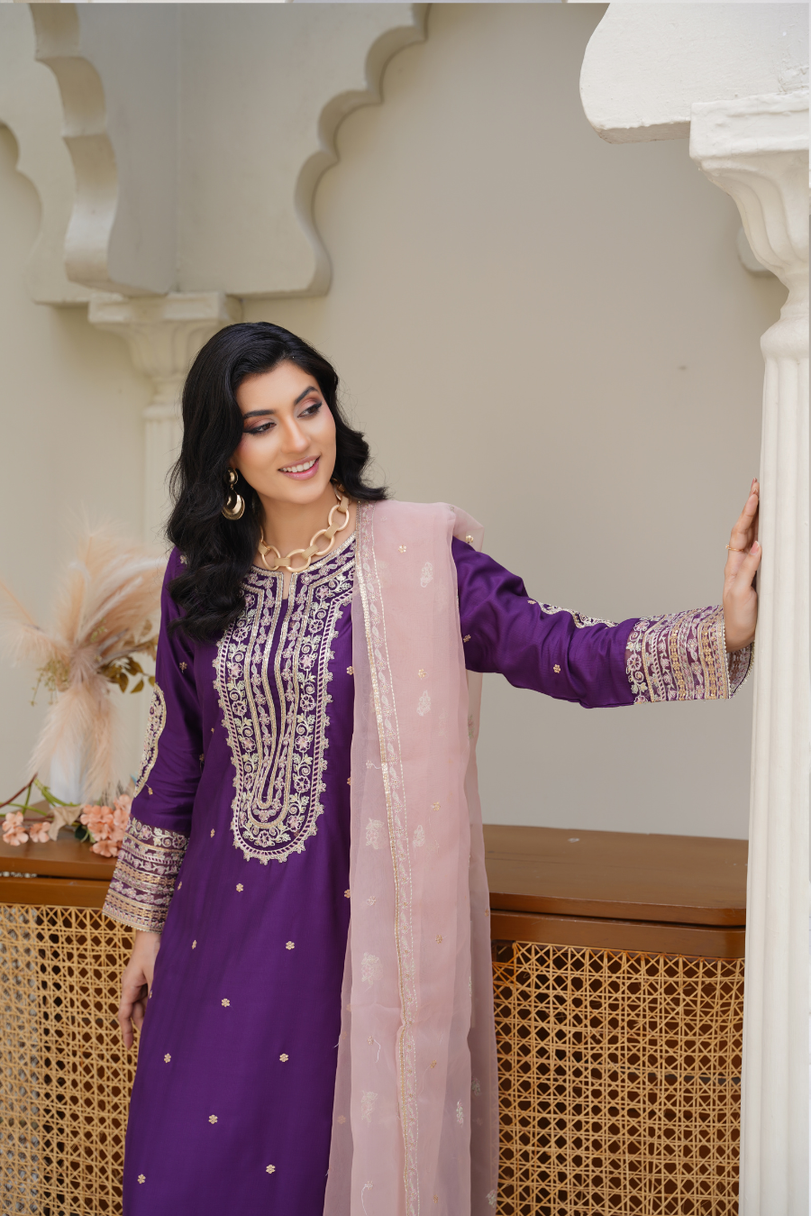 Liyana – Purple Embroidered 3Pc Suit with Dupatta | Festive Pret