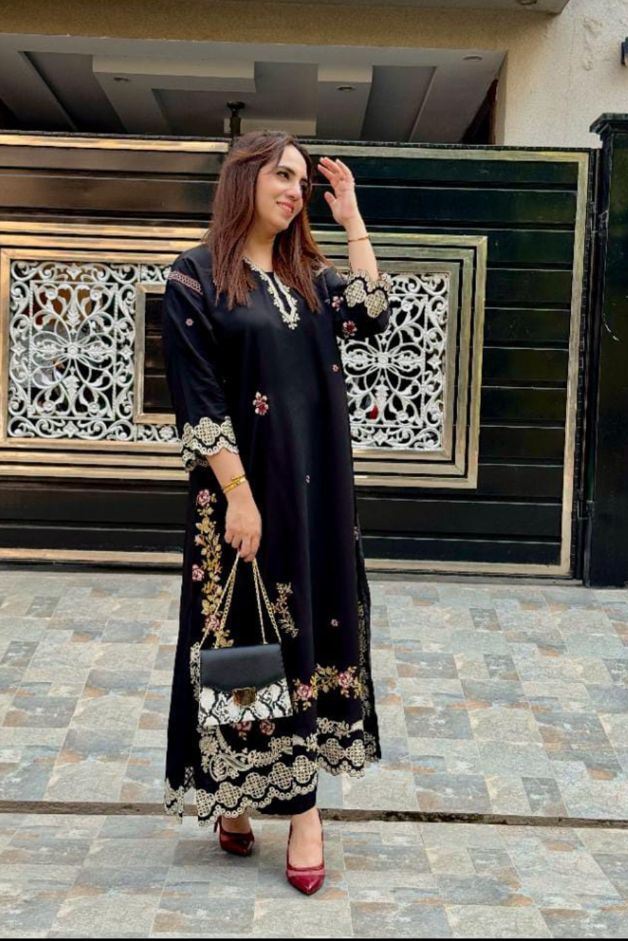 2pc dress design Embroidered Solid 2PC Dress