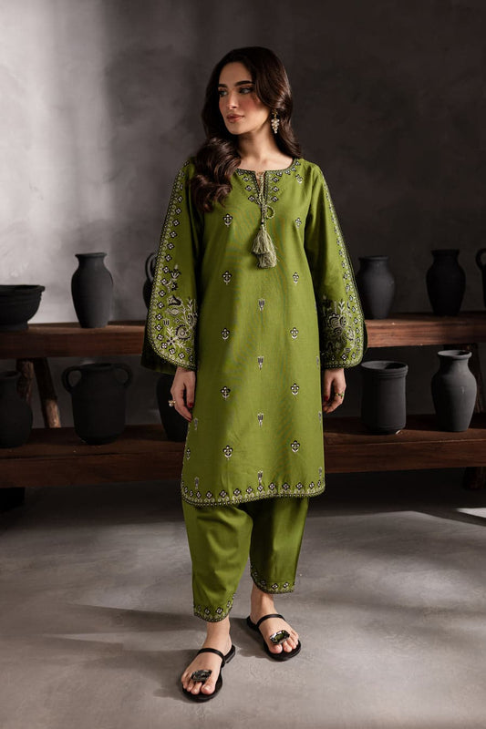 Green Gem 2Pc - Embroidered viscose Dress