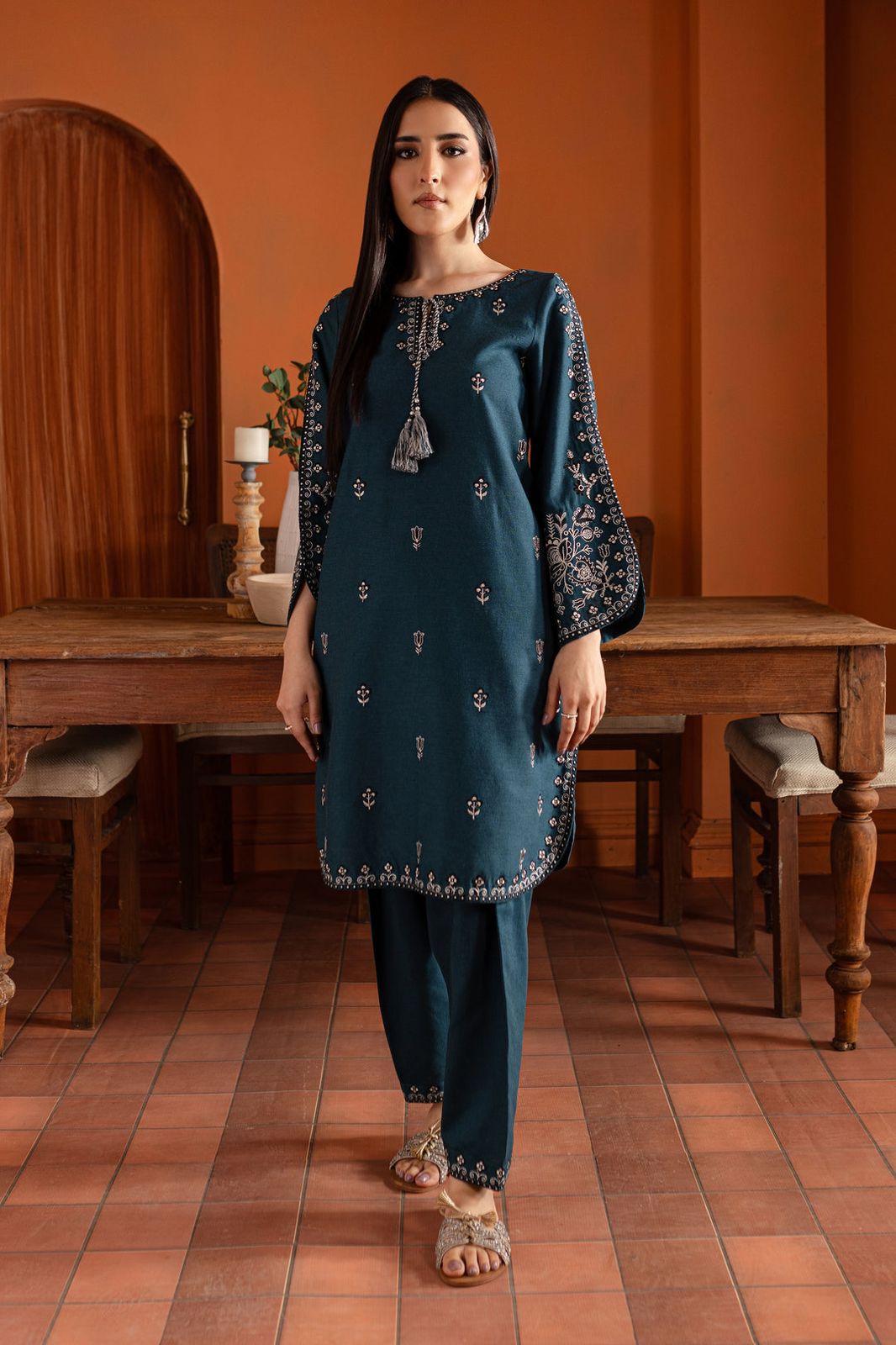 Blue Gem 2Pc- Embroidered Karandi Dress