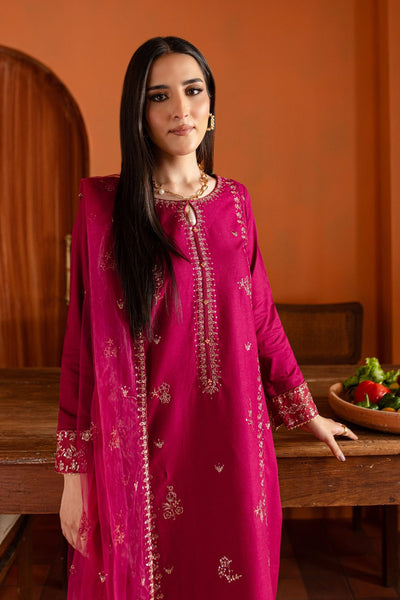 Pink Jam 3Pc- Embroidered Khaddar Dress