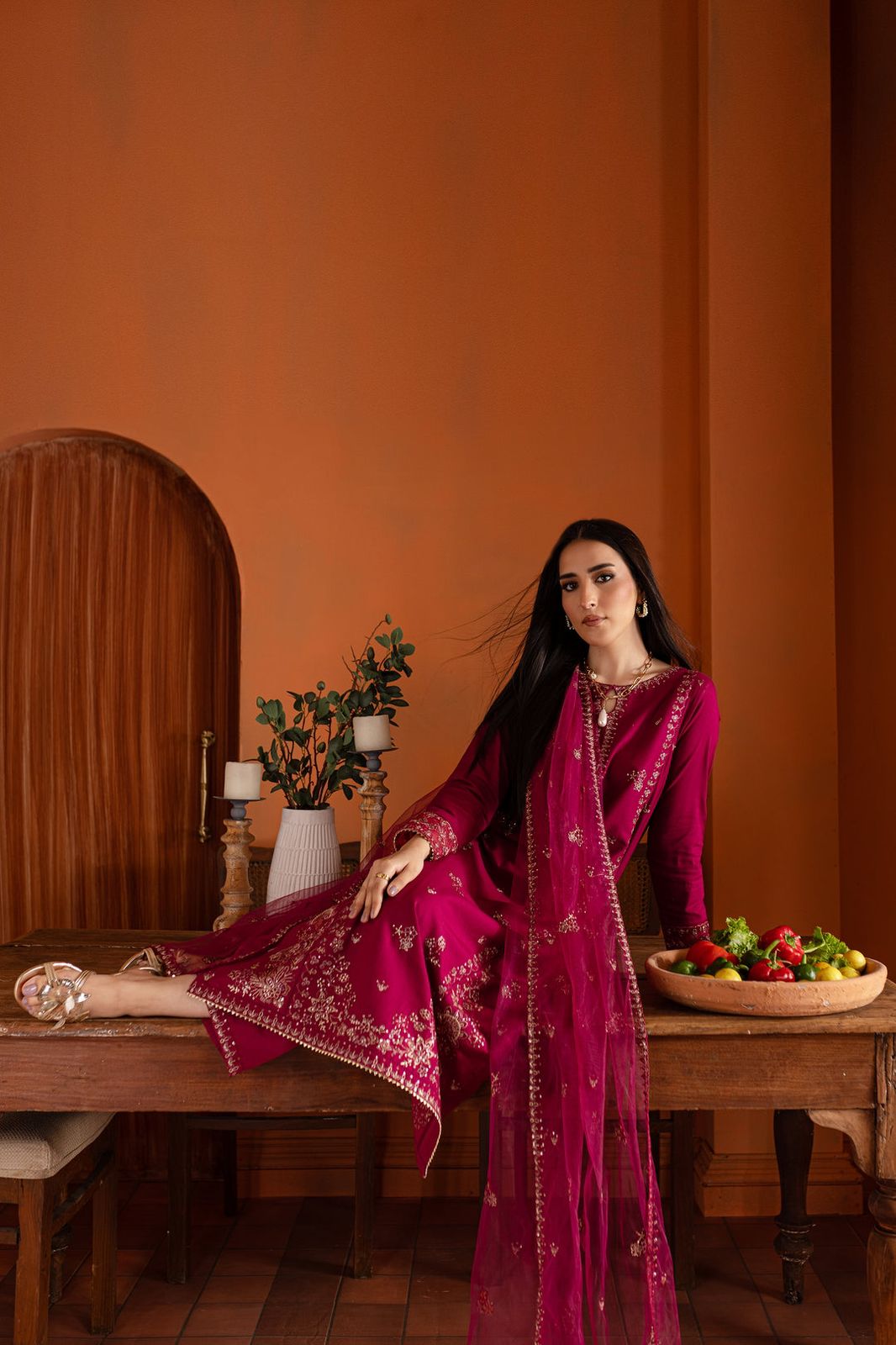 Pink Jam 3Pc- Embroidered Khaddar Dress