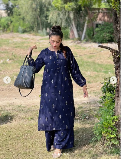 Areeba – Midnight Blue Linen Slub 2Pc Suit