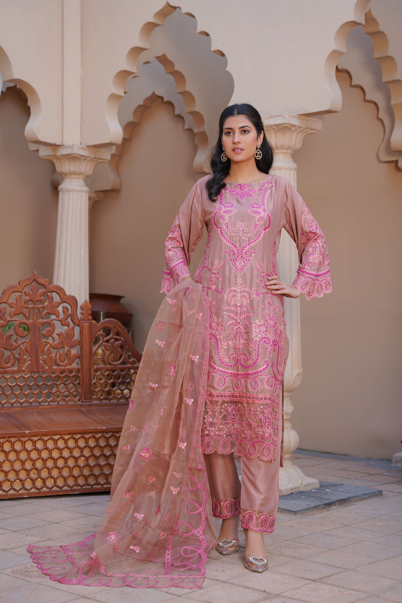 Blush Bunny 3Pc - Embroidered Linen suit